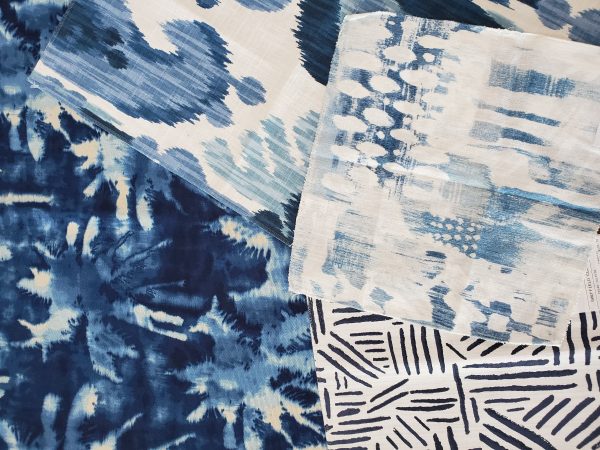 Blue fabric samples