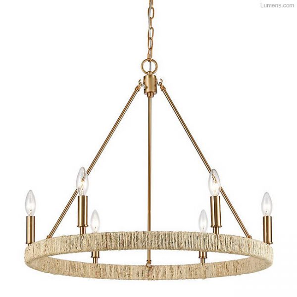 Coastal chandelier with rope details. Abaca chandelier by Elk Home.