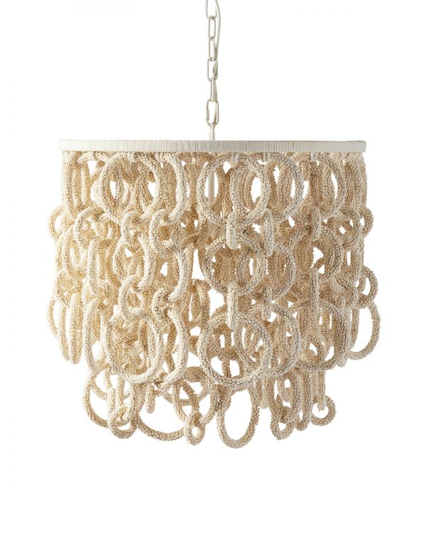 The nautical chains of the Del Sur chandelier from Serena and Lily are created from hand-strung coconut beads.  Be still my coastal heart.