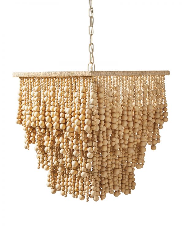 The Sorrel chandelier from Serena and Lily gives an organic, natural vibe to a coastal space.