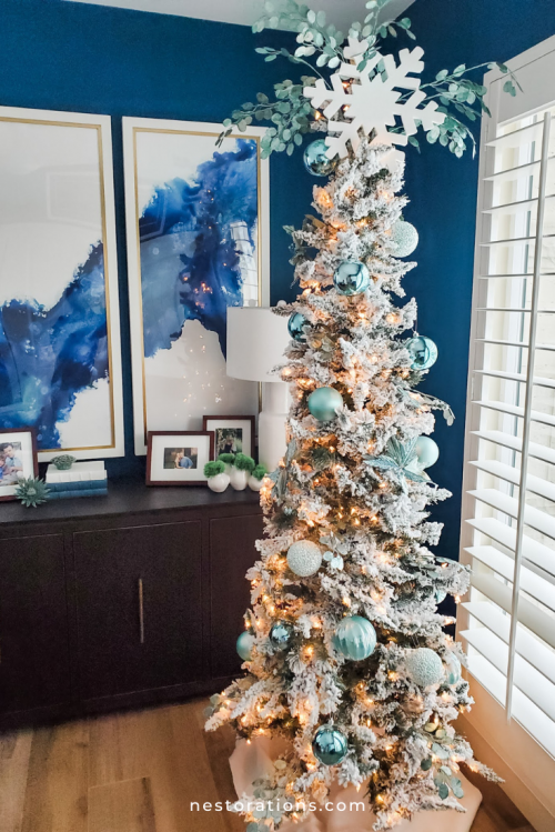 Blue and White Flocked Christmas Tree