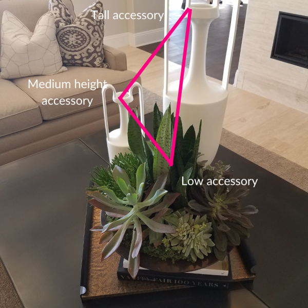 Create a visual triangle with accessories when styling your home